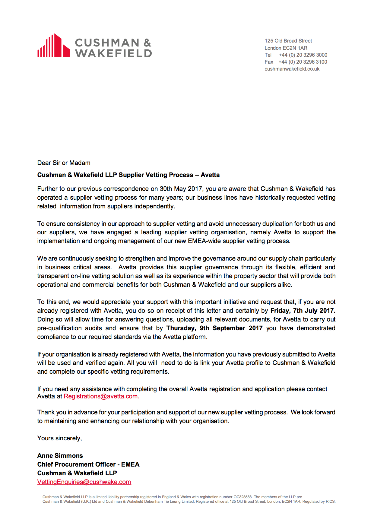 Cushman & Wakefield Contractor Management Program